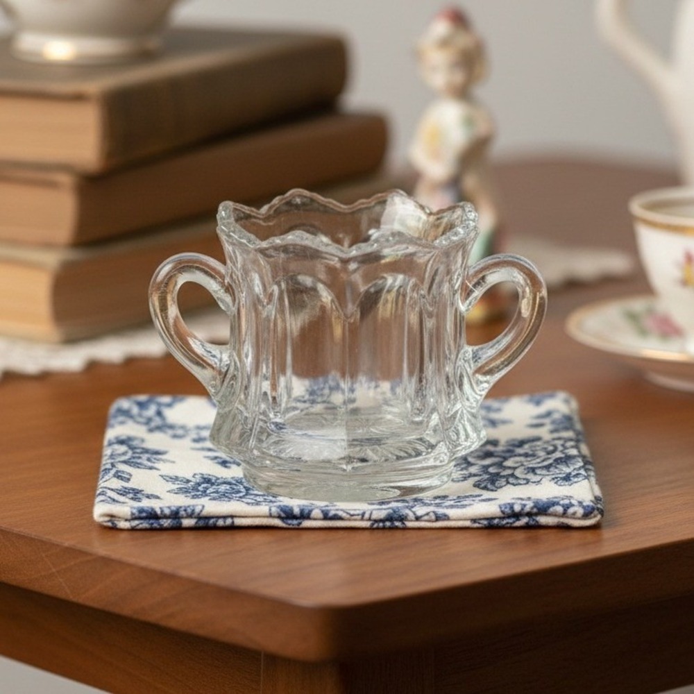 Heisey Peerless Double Handled Toothpick Holder, Clear Glass Child's Spooner